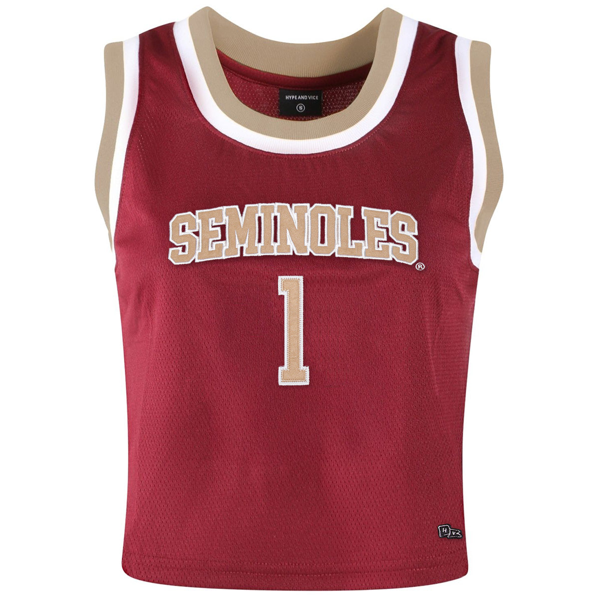 Hype & Vice Women's Seminoles #1 Cropped Basketball Jersey - Garnet/Gold