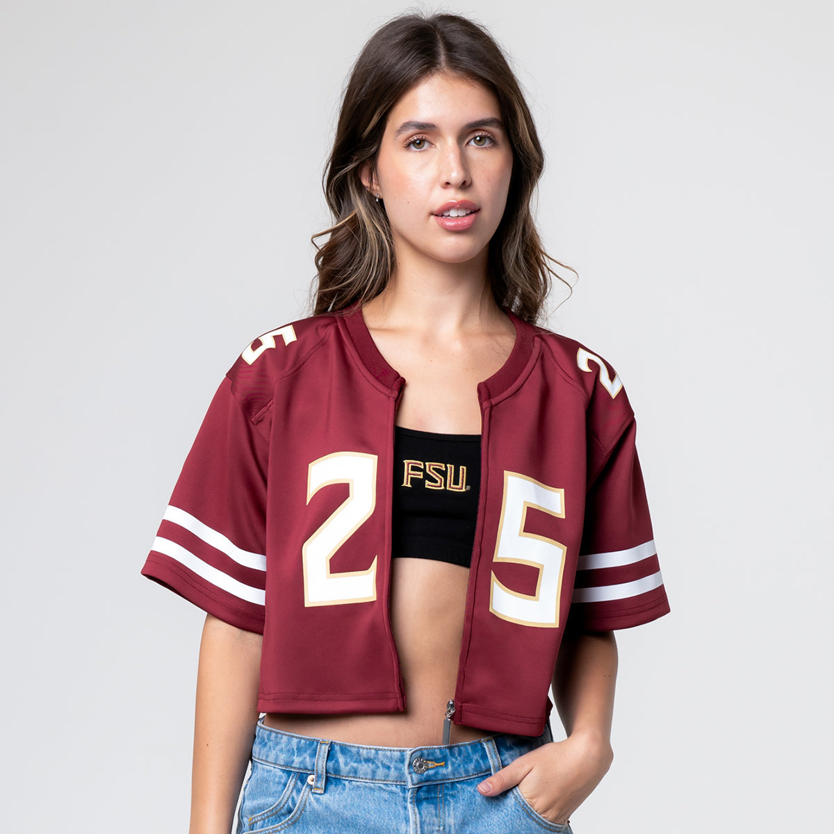 Established & Co. Women's Seminoles #25 Crop Zip Jersey - Garnet