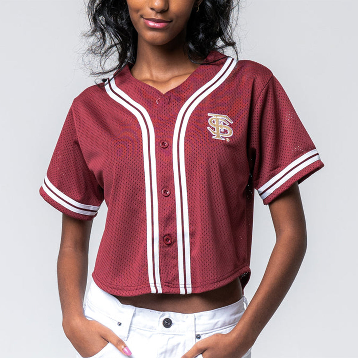 Established & Co Women's Interlocking FS Crop Baseball Jersey - Garnet