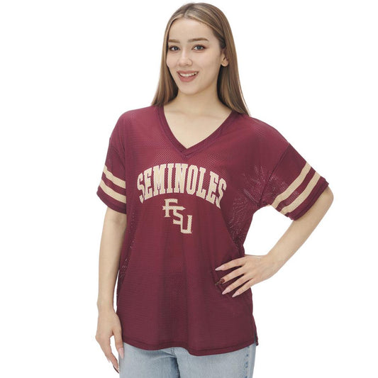 ZooZatz's Women's Seminoles/Stacked FSU Stretch Mesh Jersey - Garnet/Gold